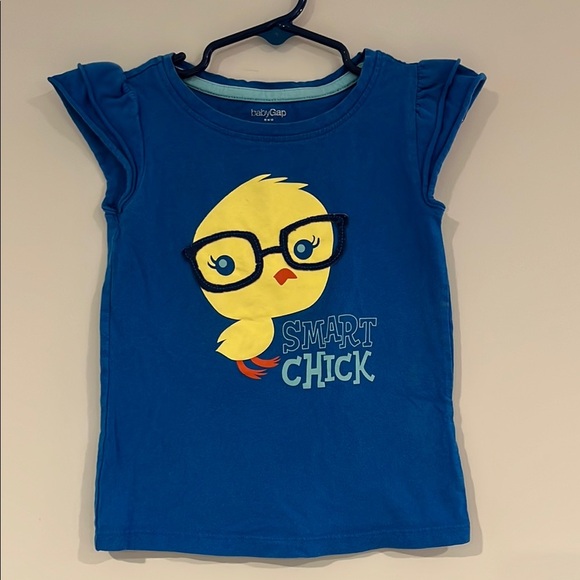 BABY GAP Toddler Girls 4T Smart Chick Graphic Tee Ruffle Sleeves Glasses Tank - Picture 1 of 6